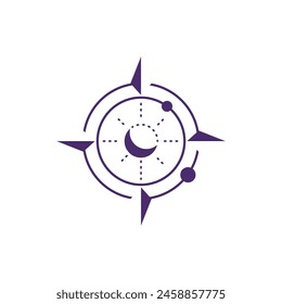 Concepto de logotipo de luna celeste y brújula púrpura