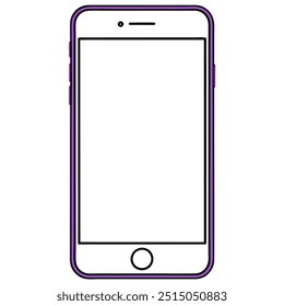 A purple cell phone with a white background. The phone is empty and has no content. The image is meant to be a drawing of a cell phone