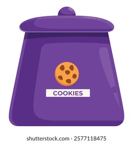 Purple ceramic cookie jar preserving freshly baked chocolate chip cookies