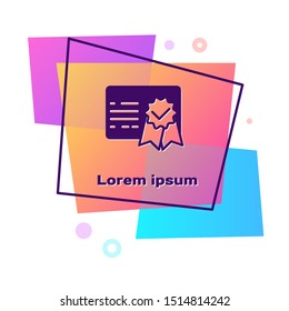 Purple Certificate template icon isolated on white background. Achievement, award, degree, grant, diploma. Business success certificate. Color rectangle button. Vector Illustration