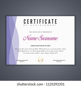 Purple Certificate template in vector for achievement, Certificate Design Template in Modern Style - vector