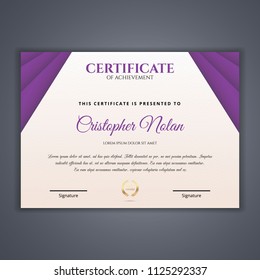 Purple Certificate template in vector for achievement, Certificate Design Template in Modern Style - vector