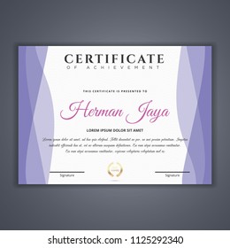 Purple Certificate template in vector for achievement, Certificate Design Template in Modern Style - vector
