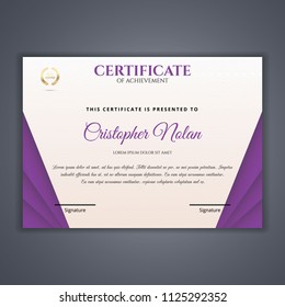 Purple Certificate template in vector for achievement, Certificate Design Template in Modern Style - vector