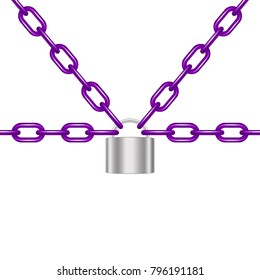 Purple chains locked by padlock in silver design 