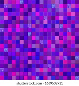 Purple chaotic mosaic banner. Vector mosaic background. Purple geometric ceramic tiles with glitter elements. Seamless pattern. Follow other mosaic patterns in my collections.