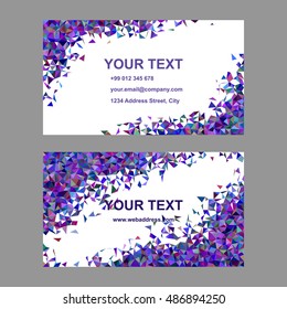 Purple chaotic triangle mosaic business card template set - vector illustration