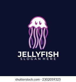 Purple character jellyfish logo vector illustration