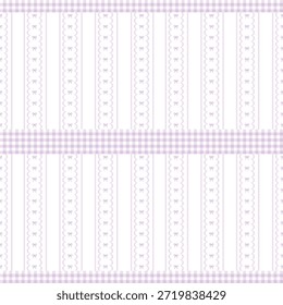 Patrón transparente a cuadros púrpura decorado con cintas y líneas onduladas. Fondo blanco con líneas rectas para textiles, cortinas, fundas de almohada, fundas de colchón, servilletas, pañuelos, mantas.