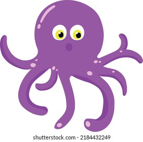 Purple cheerful funny cute octopus