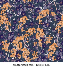 Purple Cherry Flower Seamless Vector Botanical Textile Pattern