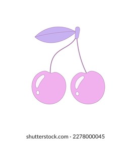 Purple Cherry retro style. 90s style glossy cherry. Isolated vector illustration for charry flavor products, food, drink, cosmetics, print