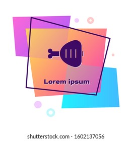 Purple Chicken leg icon isolated on white background. Chicken drumstick. Color rectangle button. Vector Illustration