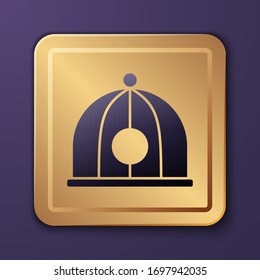 Purple Chinese hat icon isolated on purple background. Gold square button. Vector Illustration