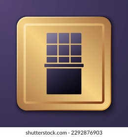 Purple Chocolate bar icon isolated on purple background. Gold square button. Vector