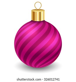 Purple christmas ball with stripes on white background