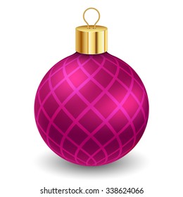 Purple christmas ball with stripes on white background