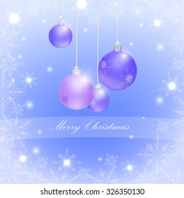 purple Christmas balls and snowflakes, glitter, vector