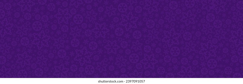 Purple Christmas banner with snowflakes and stars. Merry Christmas and Happy New Year greeting banner. Horizontal new year background, headers, posters, cards, website.Vector illustration