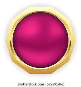 Purple christmas button with gold border on white background