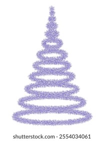 Purple Christmas tree. Tree made of fluffy tinsel. Color vector illustration. Isolated white background. Festive fir for the new year. Idea for web design.