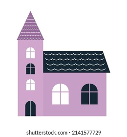 purple church illustration over white