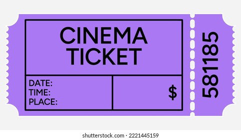 Purple Cinema Ticket sticker on grey background vector illustration