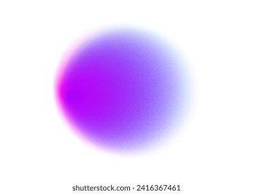 Purple circle gradient noise gradation. Abstract color watercolor blur mesh shape on white background. Gradient aura, grain neon blob with noise effect vector illustration.