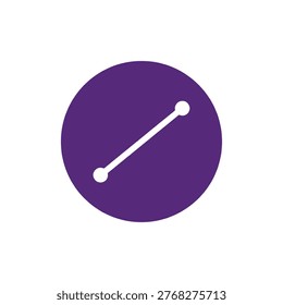 a purple circle icon featuring a white diagonal line with two endpoint dots symbolizing connection linking path drawing geometry and data mapping for modern digital and ui design use