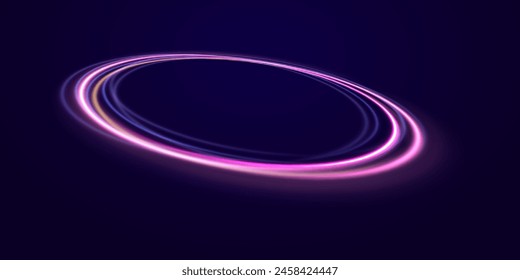 Fondo de efecto de luz de círculo púrpura. Cubierta de espiral brillante. Negro elegante. Halo alrededor. Energía aislada. Chispa partícula. Túnel espacial. Elipse de color LED. Brillo brillante.	
