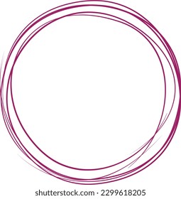 Purple circle line hand drawn. Highlight hand drawing circle isolated on background. Round handwritten circle. For marking text, note, mark icon, number, marker pen, pencil and text check, vector