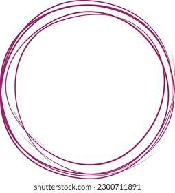 Purple circle line hand drawn. Highlight hand drawing circle isolated on background. Round handwritten circle. For marking text, note, mark icon, number, marker pen, pencil and text check, vector