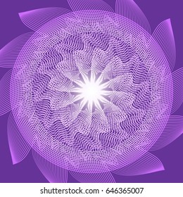 Purple circle mandala in optical art style for spiritual training and meditation