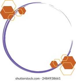 Purple circle outlined in yellow with brown hexagons. Perfect for geometric themed designs, abstract backgrounds, and modern graphic projects.