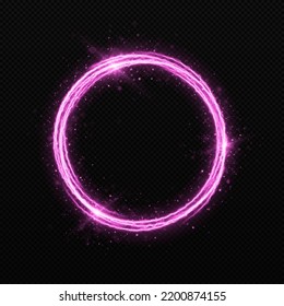 Purple circle rings with fire effects. Fiery burning ring on transparent background.