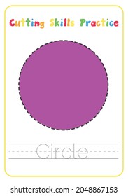 Purple Circle Shapes Tracing Cutting Activity Worksheets Preschool Education