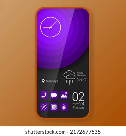 purple circle theme user interface realistic smartphone design, vector design illustration