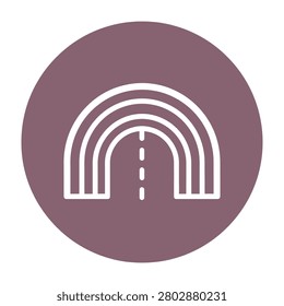 A purple circle with a white rainbow road arch symbol, abstract design element for creative projects