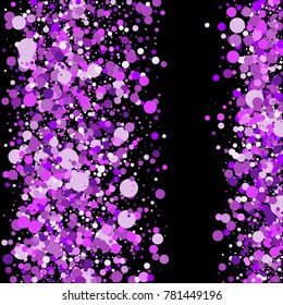 Purple Circles on a Black background. Beautiful Background. Confetti. A Frame of Confetti. A Scattering of Circles. Placer from the Circles. Vector Illustration.
