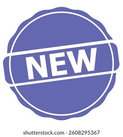 Purple circular badge with scalloped edges, white "NEW" text, flat minimalist design, bold contrast, clean typography, modern promo emblem.