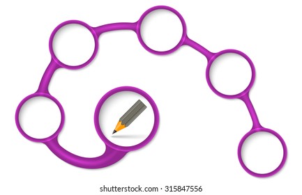 Purple circular text boxes for your text and pencil