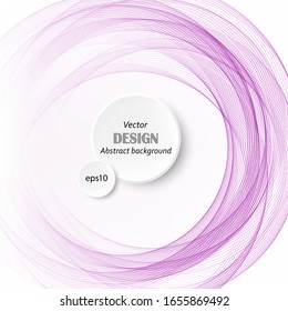 
Purple circular transparent wave lines on a white abstract background. Frame. Design element. Brochure Template