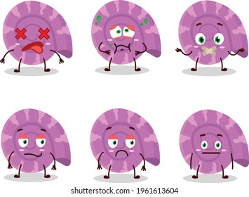 Purple clam cartoon character with nope expression