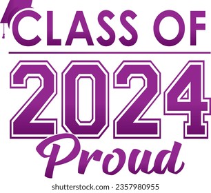 Purple Class of 2024 PROUD Logo with Graduation Cap