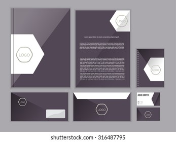 Purple classic corporate identity design template. Vector business stationery.