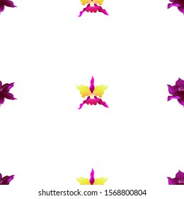 Purple Clematis. Pink Orchid. Vector illustration. Seamless background pattern. Floral botanical flower. Wild leaf wildflower isolated. Exotic tropical hawaiian jungle. Fabric wallpaper print texture.