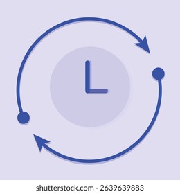purple clock icon in flat design style, red analogue wall clock vector illustration, simple clock clip art image