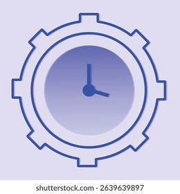 purple clock icon in flat design style, red analogue wall clock vector illustration, simple clock clip art image