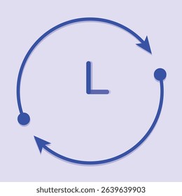 purple clock icon in flat design style, red analogue wall clock vector illustration, simple clock clip art image