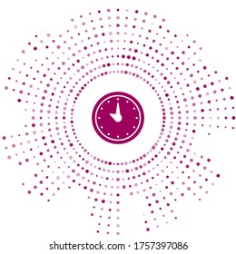 Icono de reloj púrpura aislado en fondo blanco. Símbolo de tiempo. Resumen de puntos aleatorios de círculo. Ilustración vectorial